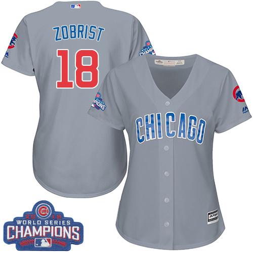 Cubs #18 Ben Zobrist Grey Road 2016 World Series Champions Women's Stitched MLB Jersey Cubs #18 Ben Zobrist Grey Road 2016 World Series Champions Women's Stitched MLB Jersey