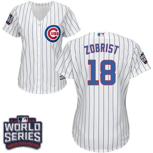 Cubs #18 Ben Zobrist White(Blue Strip) Home 2016 World Series Bound Women's Stitched MLB Jersey Cubs #18 Ben Zobrist White(Blue Strip) Home 2016 World Series Bound Women's Stitched MLB Jersey