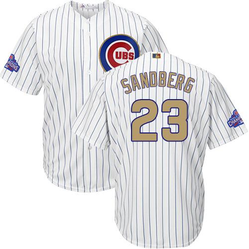 Cubs #23 Ryne Sandberg White(Blue Strip) 2017 Gold Program Cool Base Stitched MLB Jersey Cubs #23 Ryne Sandberg White(Blue Strip) 2017 Gold Program Cool Base Stitched MLB Jersey