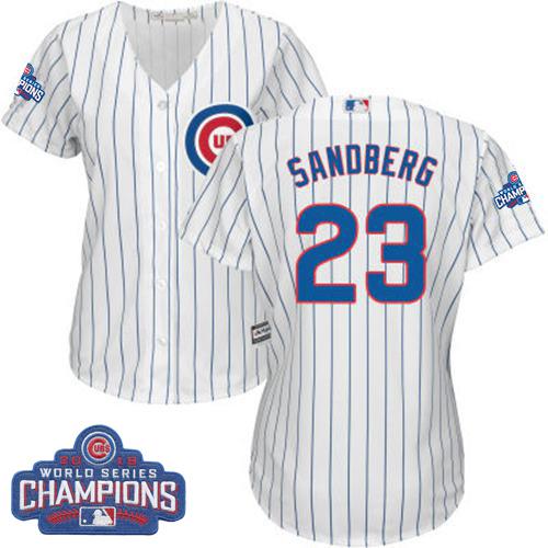 Cubs #23 Ryne Sandberg White(Blue Strip) Home 2016 World Series Champions Women's Stitched MLB Jersey Cubs #23 Ryne Sandberg White(Blue Strip) Home 2016 World Series Champions Women's Stitched MLB Jersey