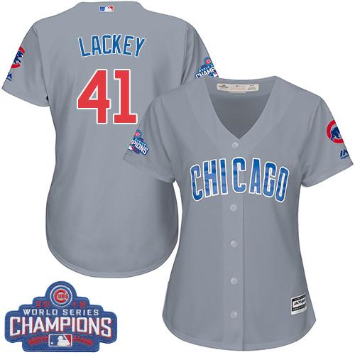 Cubs #41 John Lackey Grey Road 2016 World Series Champions Women's Stitched MLB Jersey Cubs #41 John Lackey Grey Road 2016 World Series Champions Women's Stitched MLB Jersey