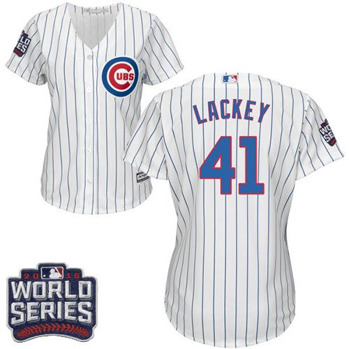 Cubs #41 John Lackey White(Blue Strip) Home 2016 World Series Bound Women's Stitched MLB Jersey Cubs #41 John Lackey White(Blue Strip) Home 2016 World Series Bound Women's Stitched MLB Jersey