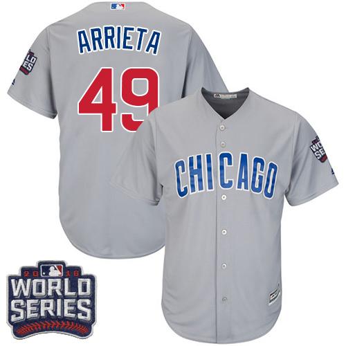 Cubs #49 Jake Arrieta Grey Road 2016 World Series Bound Stitched Youth MLB Jersey