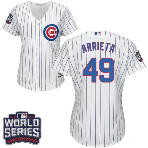 Cubs #49 Jake Arrieta White(Blue Strip) Home 2016 World Series Bound Women's Stitched MLB Jersey Cubs #49 Jake Arrieta White(Blue Strip) Home 2016 World Series Bound Women's Stitched MLB Jersey