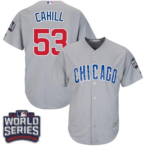Cubs #53 Trevor Cahill Grey Road 2016 World Series Bound Stitched Youth MLB Jersey