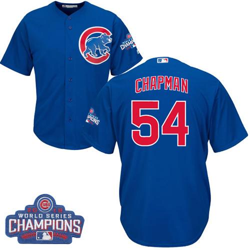 Cubs #54 Aroldis Chapman Blue Alternate 2016 World Series Champions Stitched Youth MLB Jersey Cubs #54 Aroldis Chapman Blue Alternate 2016 World Series Champions Stitched Youth MLB Jersey