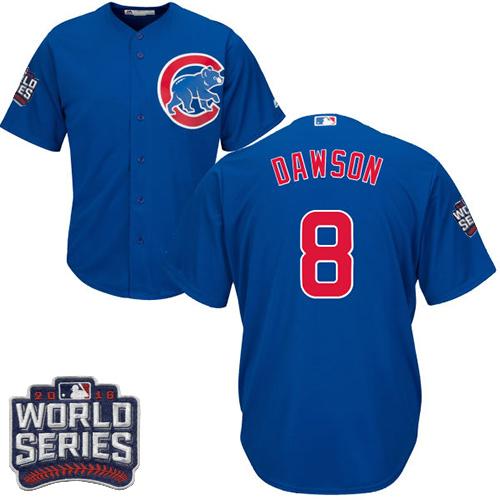 Cubs #8 Andre Dawson Blue Alternate 2016 World Series Bound Stitched Youth MLB Jersey