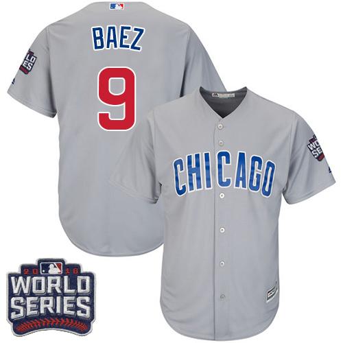 Cubs #9 Javier Baez Grey Road 2016 World Series Bound Stitched Youth MLB Jersey