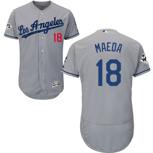 Dodgers #18 Kenta Maeda Grey Flexbase Authentic Collection 2017 World Series Bound Stitched MLB Jersey