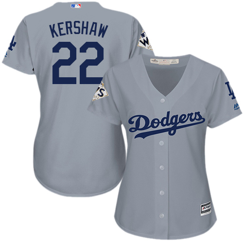 Dodgers #22 Clayton Kershaw Grey Alternate Road 2017 World Series Bound Women's Stitched MLB Jersey Dodgers #22 Clayton Kershaw Grey Alternate Road 2017 World Series Bound Women's Stitched MLB Jersey