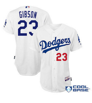Dodgers #23 GIBSON White Authentic Collection Stitched MLB Jersey Dodgers #23 GIBSON White Authentic Collection Stitched MLB Jersey