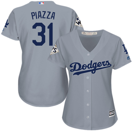Dodgers #31 Mike Piazza Grey Alternate Road 2017 World Series Bound Women's Stitched MLB Jersey Dodgers #31 Mike Piazza Grey Alternate Road 2017 World Series Bound Women's Stitched MLB Jersey