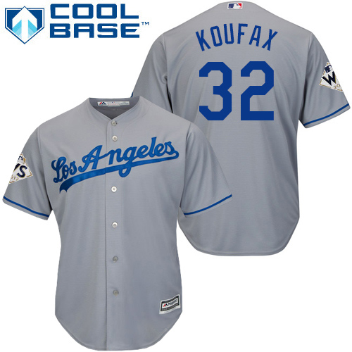 Dodgers #32 Sandy Koufax Grey Cool Base 2017 World Series Bound Stitched Youth MLB Jersey