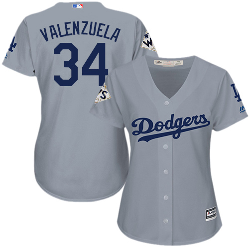 Dodgers #34 Fernando Valenzuela Grey Alternate Road 2017 World Series Bound Women's Stitched MLB Jersey Dodgers #34 Fernando Valenzuela Grey Alternate Road 2017 World Series Bound Women's Stitched MLB Jersey