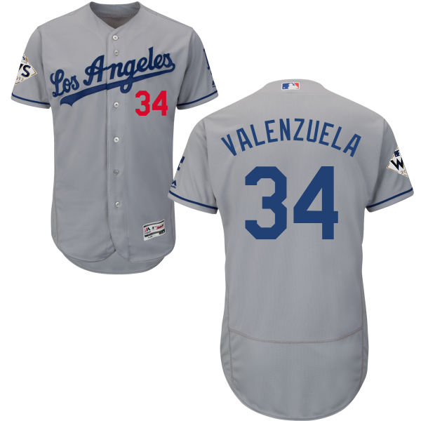 Dodgers #34 Fernando Valenzuela Grey Flexbase Authentic Collection 2017 World Series Bound Stitched MLB Jersey