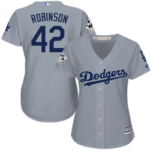 Dodgers #42 Jackie Robinson Grey Alternate Road 2017 World Series Bound Women's Stitched MLB Jersey Dodgers #42 Jackie Robinson Grey Alternate Road 2017 World Series Bound Women's Stitched MLB Jersey