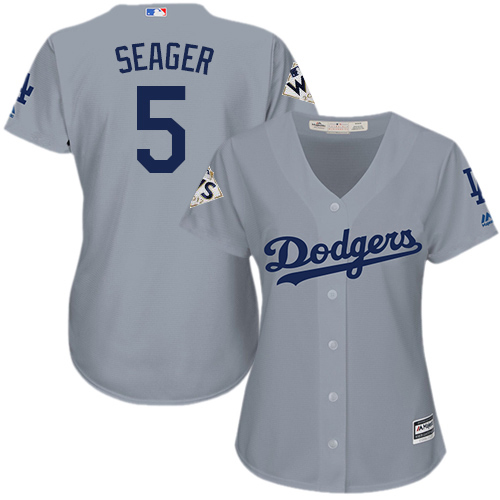 Dodgers #5 Corey Seager Grey Alternate Road 2017 World Series Bound Women's Stitched MLB Jersey