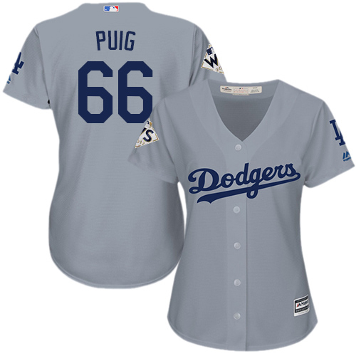 Dodgers #66 Yasiel Puig Grey Alternate Road 2017 World Series Bound Women's Stitched MLB Jersey