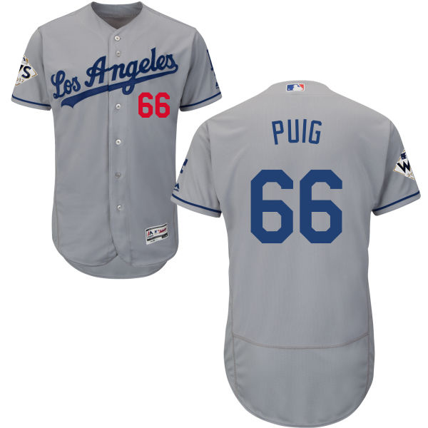 Dodgers #66 Yasiel Puig Grey Flexbase Authentic Collection 2017 World Series Bound Stitched MLB Jersey