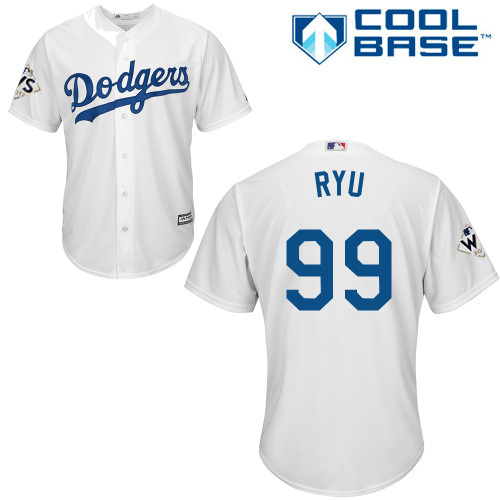 Dodgers #99 Hyun-Jin Ryu White Cool Base 2017 World Series Bound Stitched Youth MLB Jersey Dodgers #99 Hyun-Jin Ryu White Cool Base 2017 World Series Bound Stitched Youth MLB Jersey