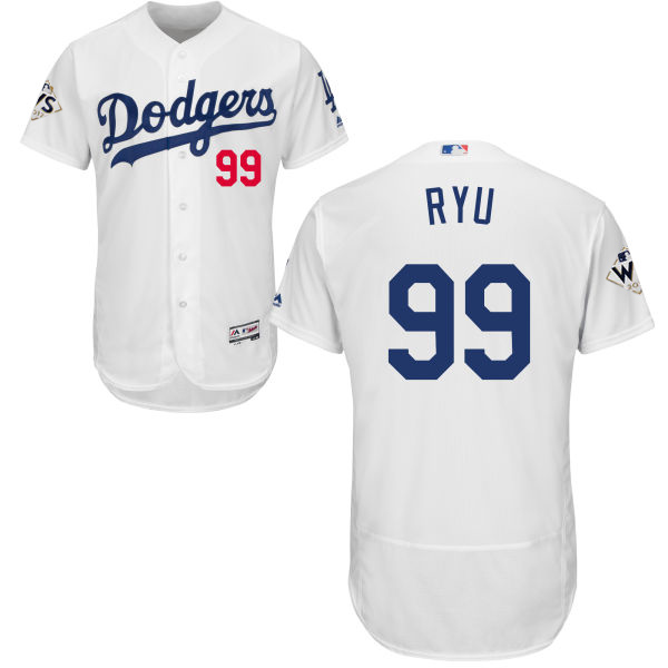 Dodgers #99 Hyun-Jin Ryu White Flexbase Authentic Collection 2017 World Series Bound Stitched MLB Jersey