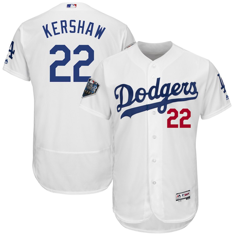 Dodgers 22 Clayton Kershaw White 2018 World Series Flexbase Player Jersey Dodgers 22 Clayton Kershaw White 2018 World Series Flexbase Player Jersey