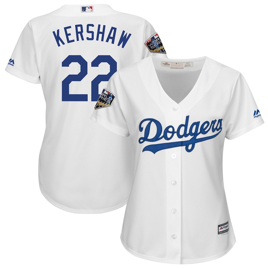 Dodgers 22 Clayton Kershaw White Women 2018 World Series Cool Base Player Jersey Dodgers 22 Clayton Kershaw White Women 2018 World Series Cool Base Player Jersey