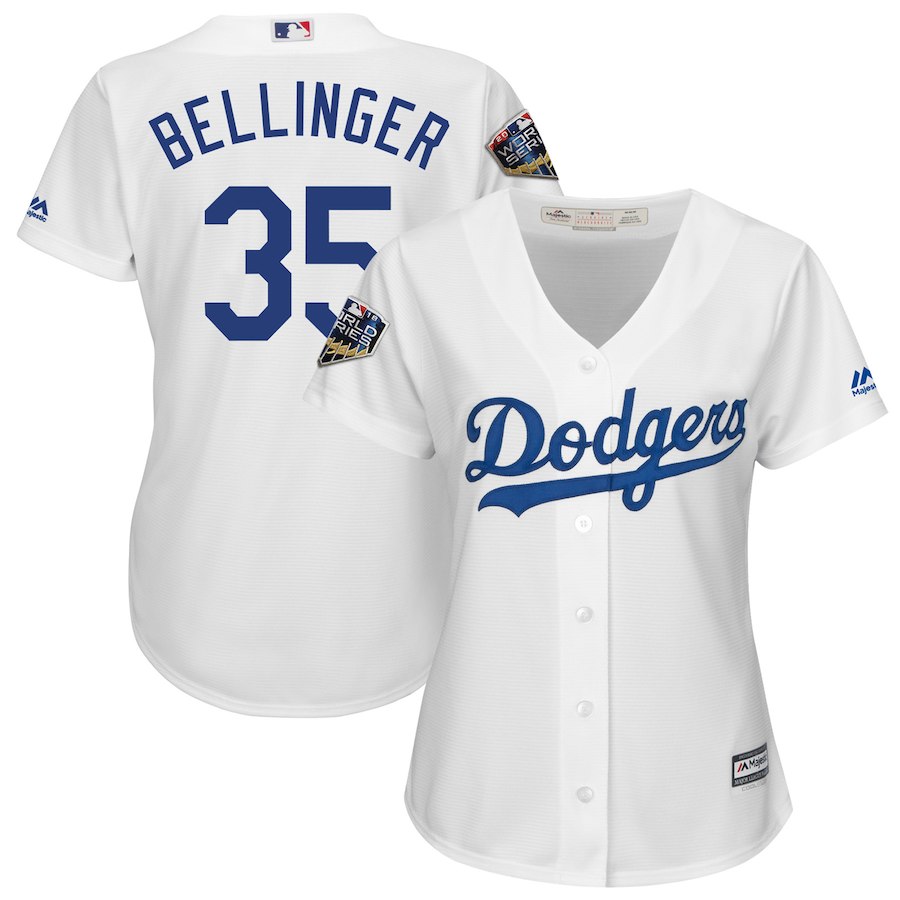 Dodgers 35 Cody Bellinger White Women 2018 World Series Cool Base Player Jersey Dodgers 35 Cody Bellinger White Women 2018 World Series Cool Base Player Jersey