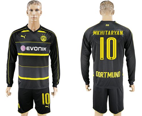 Dortmund #10 Mkhitaryan Away Long Sleeves Soccer Club Jersey Dortmund #10 Mkhitaryan Away Long Sleeves Soccer Club Jersey