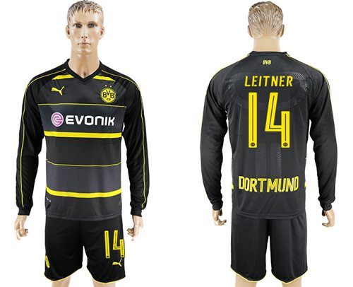 Dortmund #14 Leitner Away Long Sleeves Soccer Club Jersey Dortmund #14 Leitner Away Long Sleeves Soccer Club Jersey