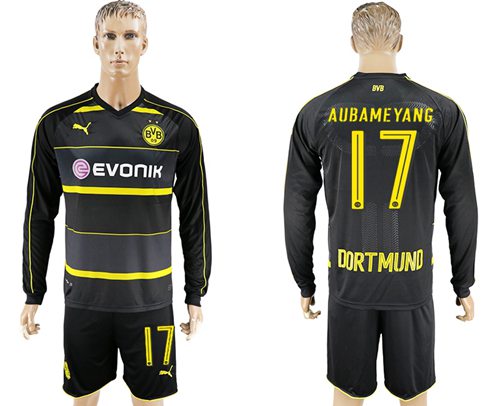 Dortmund #17 Aubameyang Away Long Sleeves Soccer Club Jersey Dortmund #17 Aubameyang Away Long Sleeves Soccer Club Jersey