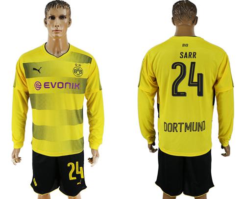 Dortmund #24 Sarr Home Long Sleeves Soccer Club Jersey Dortmund #24 Sarr Home Long Sleeves Soccer Club Jersey