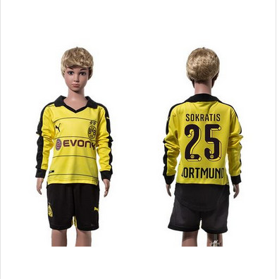 Dortmund #25 Sokratis Home Long Sleeves Kid Soccer Club Jersey Dortmund #25 Sokratis Home Long Sleeves Kid Soccer Club Jersey