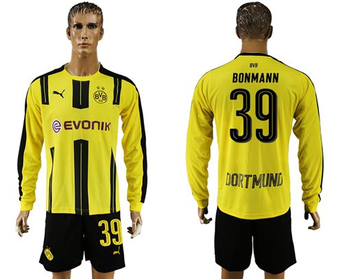 Dortmund #39 Bonmann Home Long Sleeves Soccer Club Jersey Dortmund #39 Bonmann Home Long Sleeves Soccer Club Jersey