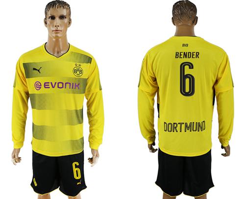 Dortmund #6 Bender Home Long Sleeves Soccer Club Jersey Dortmund #6 Bender Home Long Sleeves Soccer Club Jersey