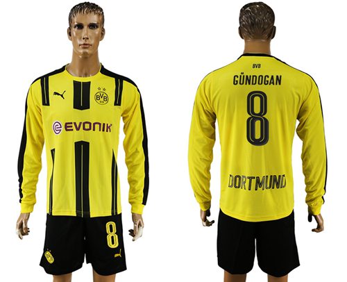 Dortmund #8 Gundogan Home Long Sleeves Soccer Club Jersey Dortmund #8 Gundogan Home Long Sleeves Soccer Club Jersey
