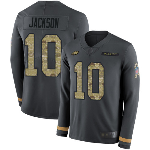 Eagles #10 DeSean Jackson Anthracite Salute to Service Men's Stitched Football Limited Therma Long Sleeve Jersey Eagles #10 DeSean Jackson Anthracite Salute to Service Men's Stitched Football Limited Therma Long Sleeve Jersey