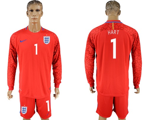 England #1 Hart Red Long Sleeves Goalkeeper Soccer Country Jersey England #1 Hart Red Long Sleeves Goalkeeper Soccer Country Jersey