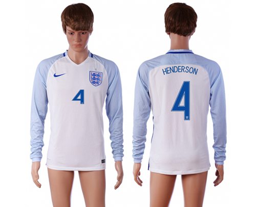 England #4 Henderson Home Long Sleeves Soccer Country Jersey England #4 Henderson Home Long Sleeves Soccer Country Jersey