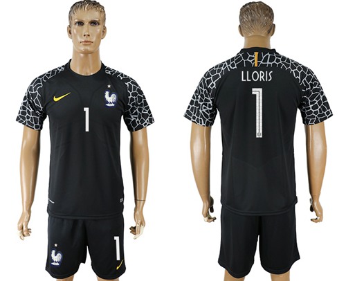 France #1 LLORIS Black Goalkeeper Soccer Country Jersey France #1 LLORIS Black Goalkeeper Soccer Country Jersey