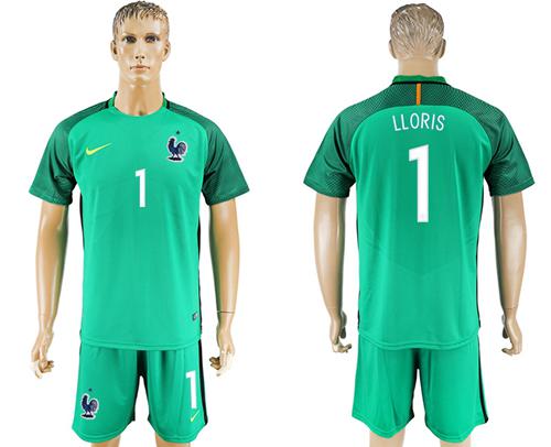 France #1 LLORIS Green Goalkeeper Soccer Country Jersey France #1 LLORIS Green Goalkeeper Soccer Country Jersey