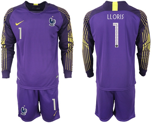 France #1 LLORIS Purple Goalkeeper Long Sleeves Soccer Country Jersey France #1 LLORIS Purple Goalkeeper Long Sleeves Soccer Country Jersey