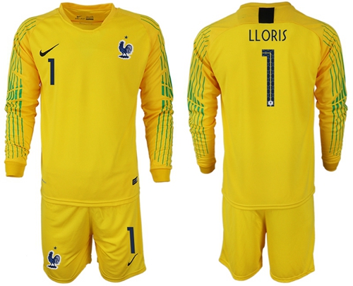 France #1 LLORIS Yellow Goalkeeper Long Sleeves Soccer Country Jersey France #1 LLORIS Yellow Goalkeeper Long Sleeves Soccer Country Jersey