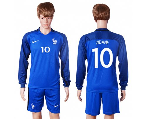 France #10 Zidane Home Long Sleeves Soccer Country Jersey France #10 Zidane Home Long Sleeves Soccer Country Jersey