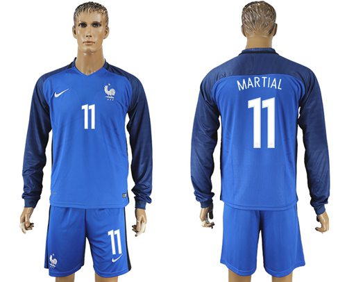 France #11 Martial Home Long Sleeves Soccer Country Jersey France #11 Martial Home Long Sleeves Soccer Country Jersey