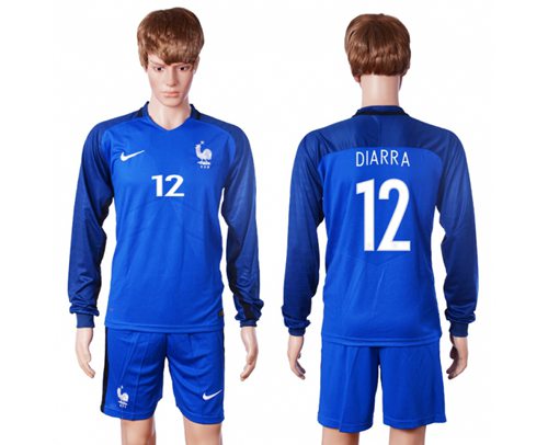 France #12 Diarra Home Long Sleeves Soccer Country Jersey France #12 Diarra Home Long Sleeves Soccer Country Jersey