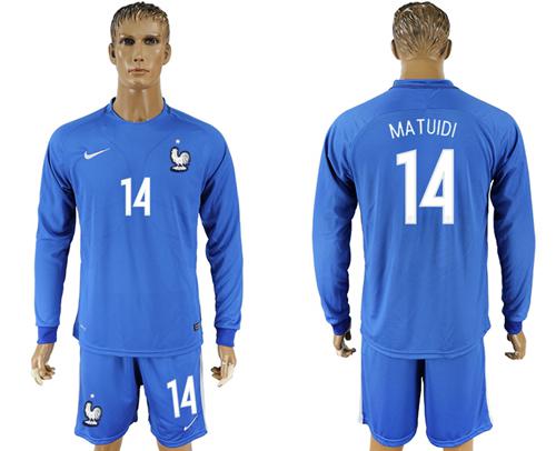 France #14 Matuidi Home Long Sleeves Soccer Country Jersey France #14 Matuidi Home Long Sleeves Soccer Country Jersey