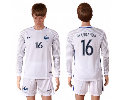 France #16 Mandanda White Goalkeeper Long Sleeves Soccer Country Jersey France #16 Mandanda White Goalkeeper Long Sleeves Soccer Country Jersey