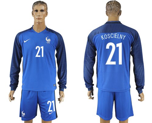 France #21 Koscielny Home Long Sleeves Soccer Country Jersey France #21 Koscielny Home Long Sleeves Soccer Country Jersey