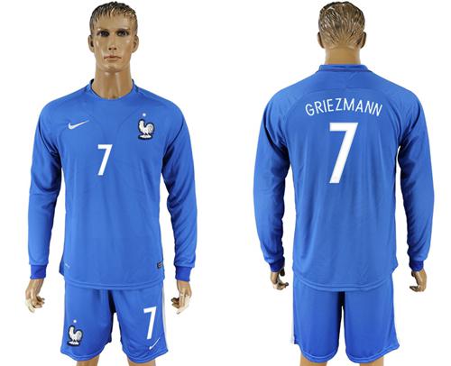 France #7 Griezmann Home Long Sleeves Soccer Country Jersey France #7 Griezmann Home Long Sleeves Soccer Country Jersey